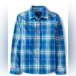 Children’s Place plaid poplin button up shirt blue/green & white Size small 5/6